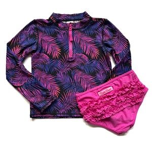 Ruffle Butts Swim Suit- Pink & Black Tropical
